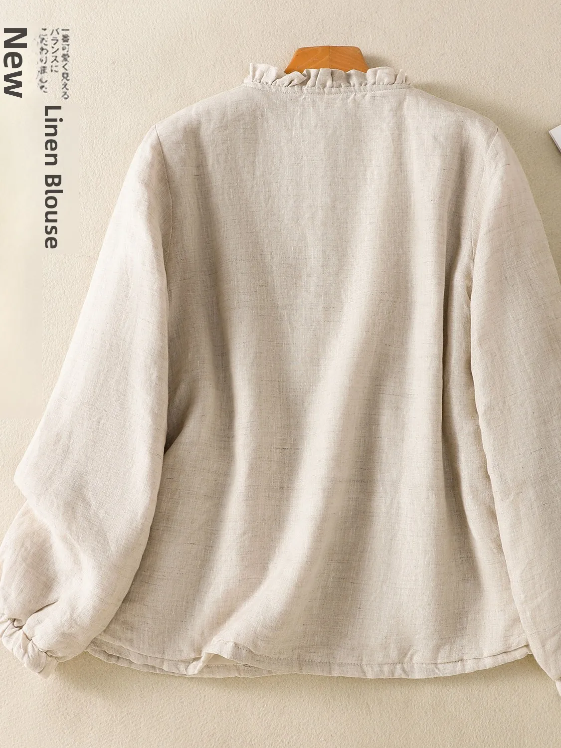 Artistic Sle Cotton Jaet with Wooden  Collar Pure Color Flax Winter New Arrival Women's Loose Fit Long Sve Coat