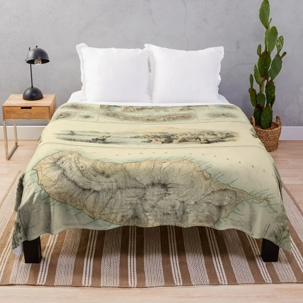 

Old Azores Islands Map (1872) Vintage Portuguese Isles Atlas Throw Blanket Lightweight Warm Blanket for Indoor Outdoor Use