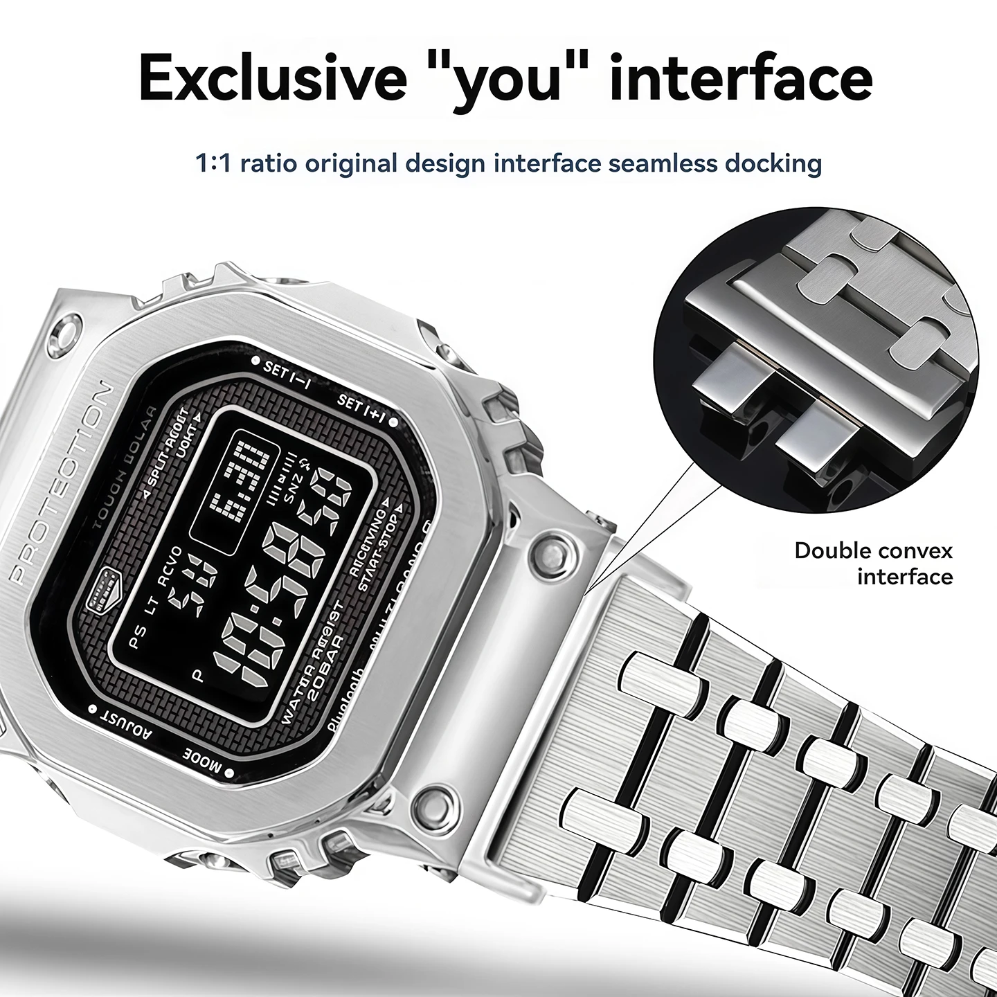 카시오 G-Shock GMW-B5000 GM-B2100 GMB2100 GMC-B2100 MRG-B2100D 시리즈용 스테인레스 스틸 시계줄, 수정된 솔리드 스틸 스트랩