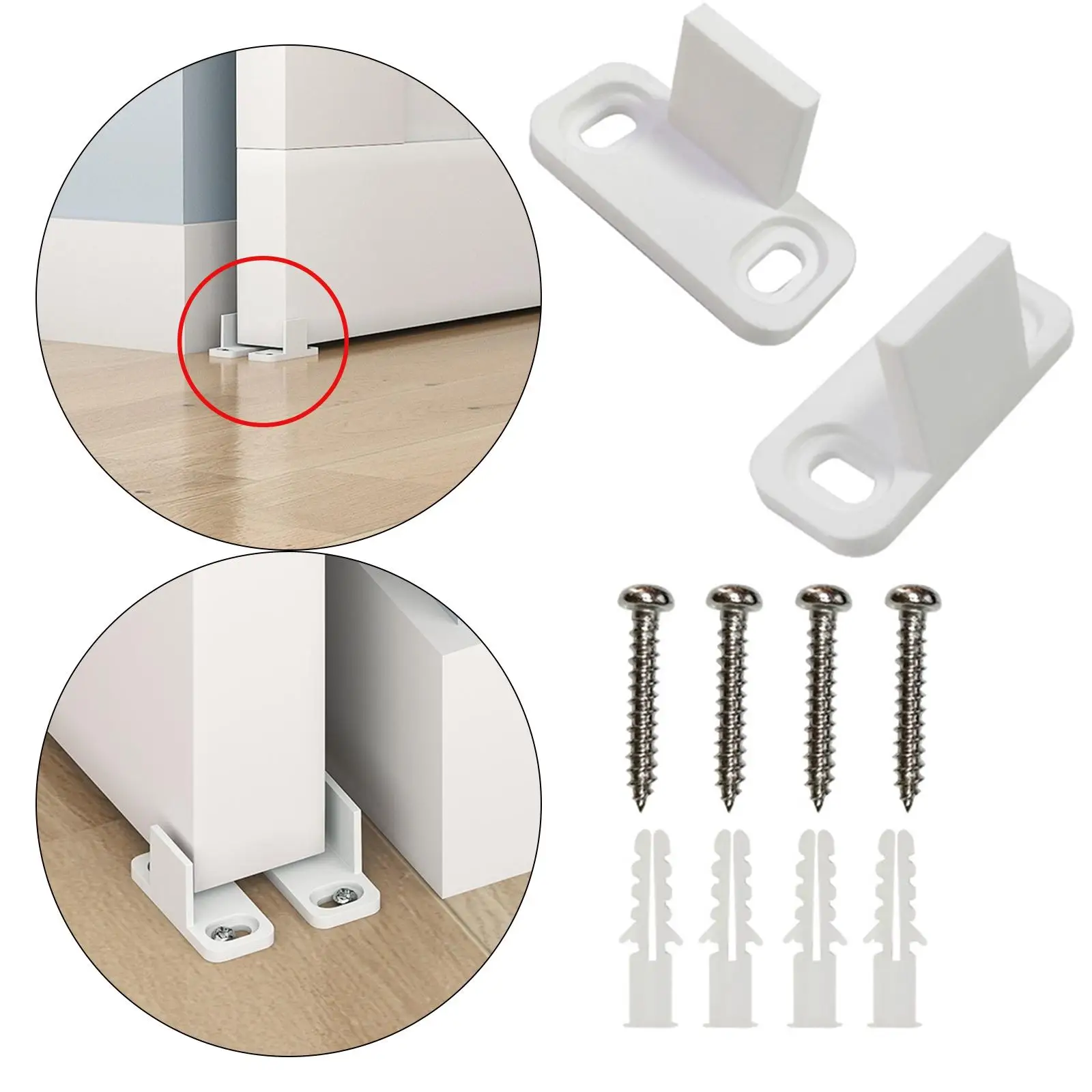 2 Pieces Sliding Barn Bottom Track Guide White , Easy to Install, Floor Mount Stopper Part for Wooden Door Closet