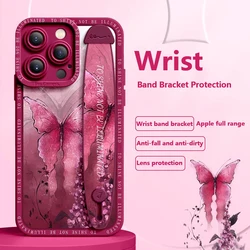 Deluxe Wrist Band Bracket Case Applicable Iphone 15 14 13 12 11 Pro Max X XR Xs Silicone Cell Phone Protective Cover Lotus