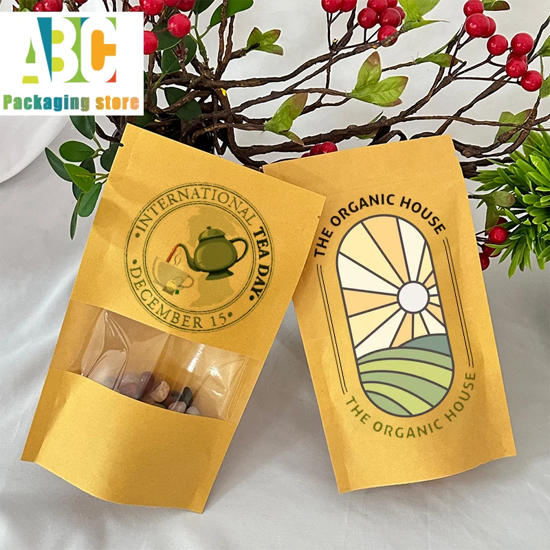 Customized Printing Brown Kraft Paper Window Zipper Bag For Seasoning, Pepper Powder, Candy, Parts Packaging Bags