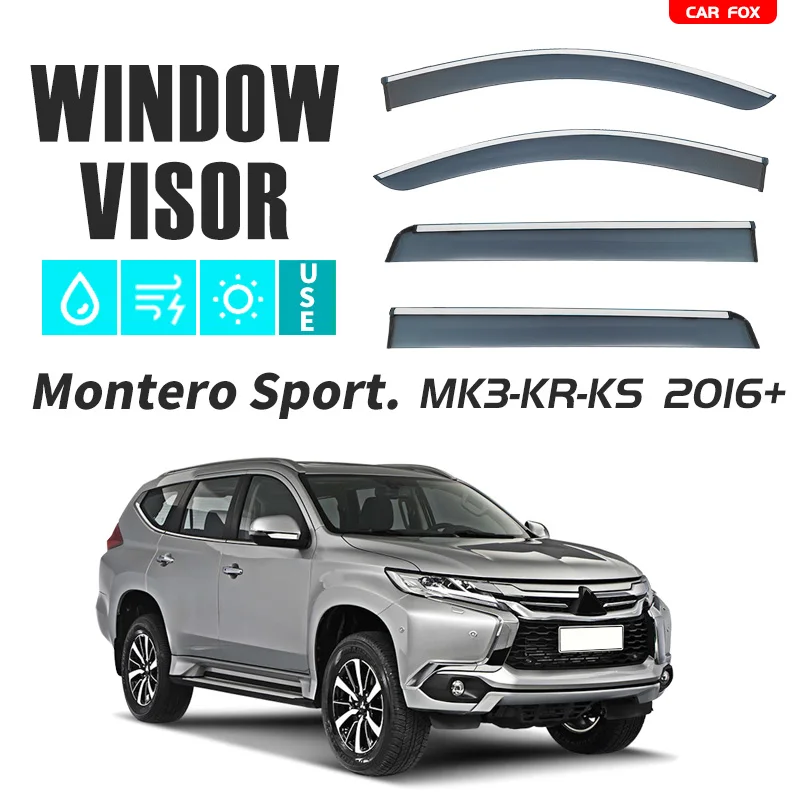 

For Montero Sport K80 KG KR KS 1996-2023 Plastic Window Visor Vent Shades Sun Rain Deflector Guard