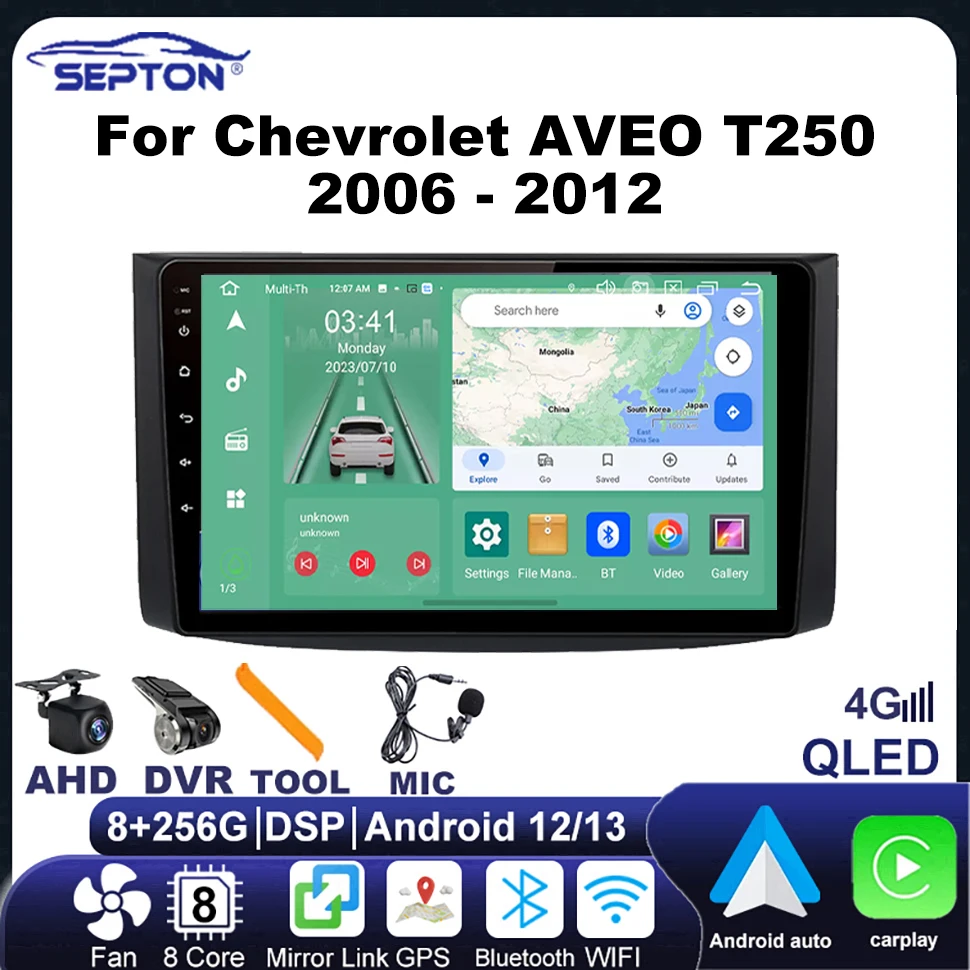 

SEPTON Android Car Stereo Radio for Chevrolet AVEO T250 2006 - 2012 4G Car Multimedia GPS 2Din 2 Din Autoradio Player Carplay