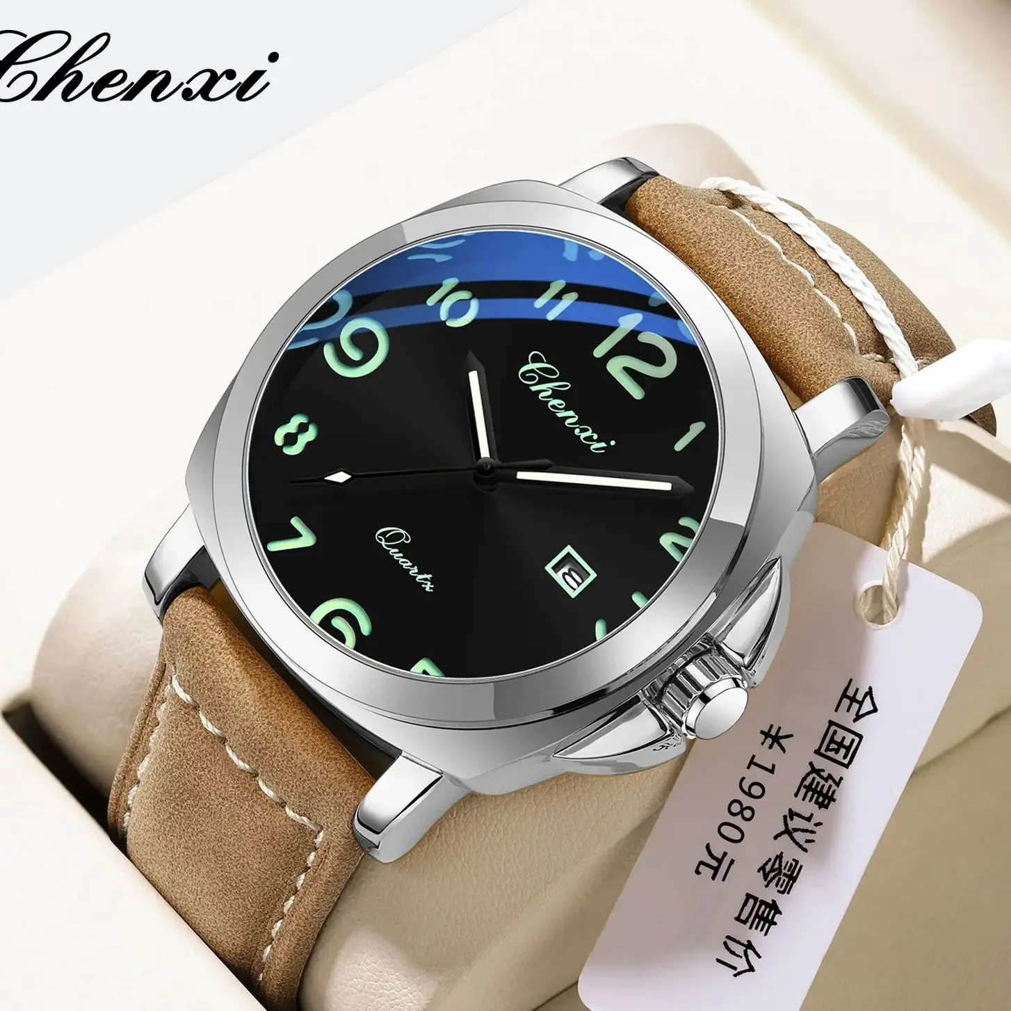 Chenxi Nieuwe High-end Luxe Lederen Heren Horloge Waterdicht Lichtgevende Kalender Sport Quartz Minimalistische Horloges