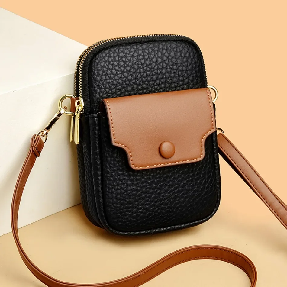 2 Layers Mini Shoulder Bag for Women Brand Soft Leather Ladies Purse Small Women\'s Handbag Fashion Square Phone Crossbody Bags