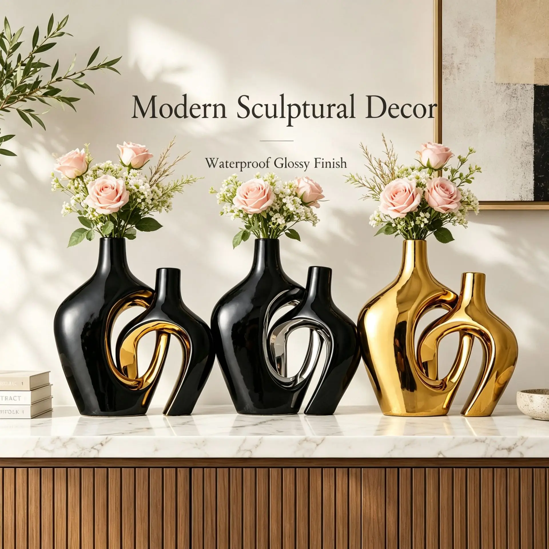 Minimalist Intersection Ceramic Vase Artificial Flower Vessel Home Living Room Office Desktop Decoration Ornament