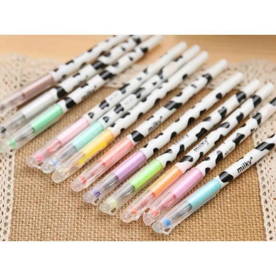 12 Pcs Random Diamond Gel Pen Creative Stationery Milky Cow Diamond Pen Gel Cartoon Stationery Student Supplies