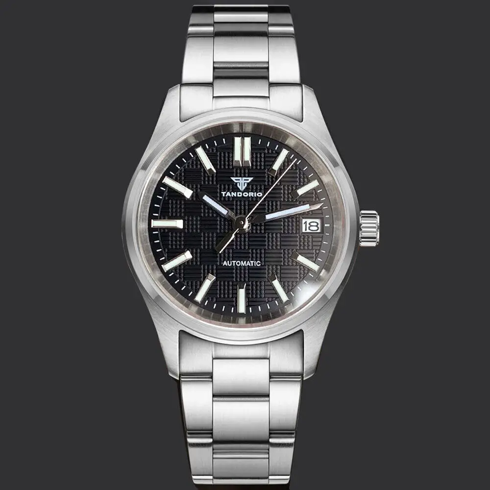 36mm Tandorio NH35A Textured Dial Automatic Mens Watch Sapphire Leather Bracelet