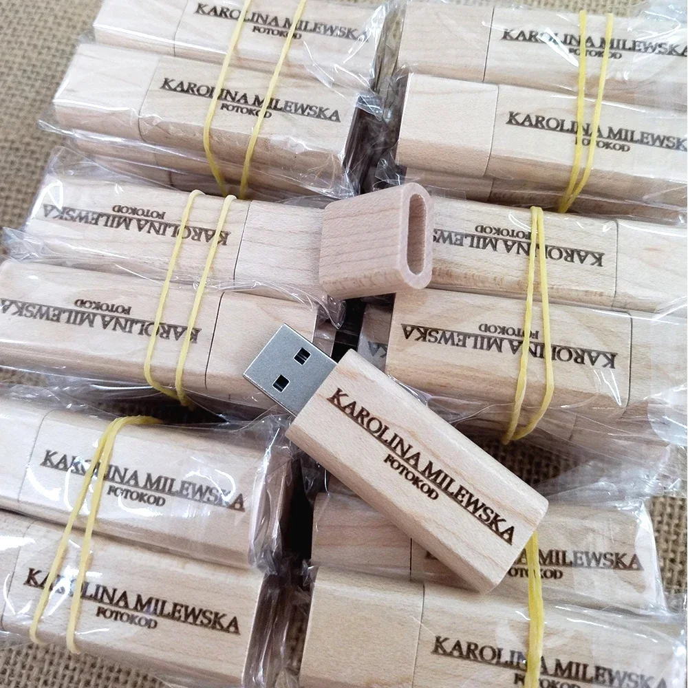 50PCS LOT Wooden USB 3.0 Flash Drive 128GB Free Custom Logo Memory Stick 64GB Creative Gift Box 32gb16gb8gb Real Capacity U Disk