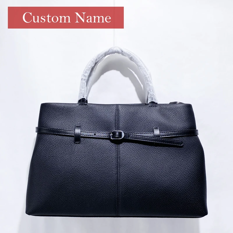 Custom Initials Genuine Leather Tote Bags For Women Luxury Designer Handbags Purses 2025 New In Belt Buckle Top Handle Shoulder