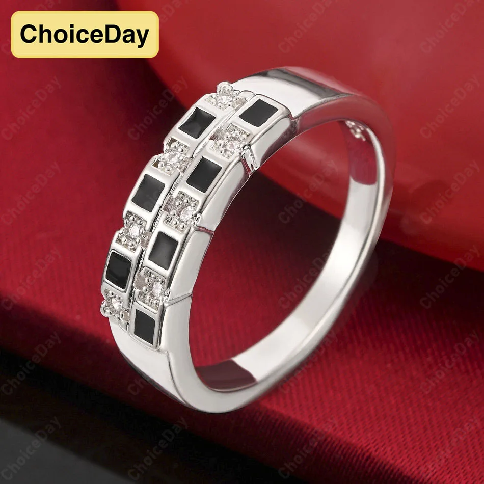 

ChoiceDay Luxury 925 Sterling Silver 7-10 Exquisite Black Geometric Ring Women's Gift Jewelry Accessories Party