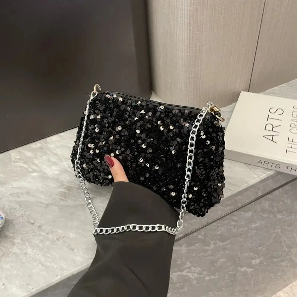 Einfarbige Umhängetasche mit Pailletten, einfache INS-Kette, Pailletten, Umhängetasche, Tasche, Handytasche, kleine quadratische Tasche, Dinner-Party – Detail 6