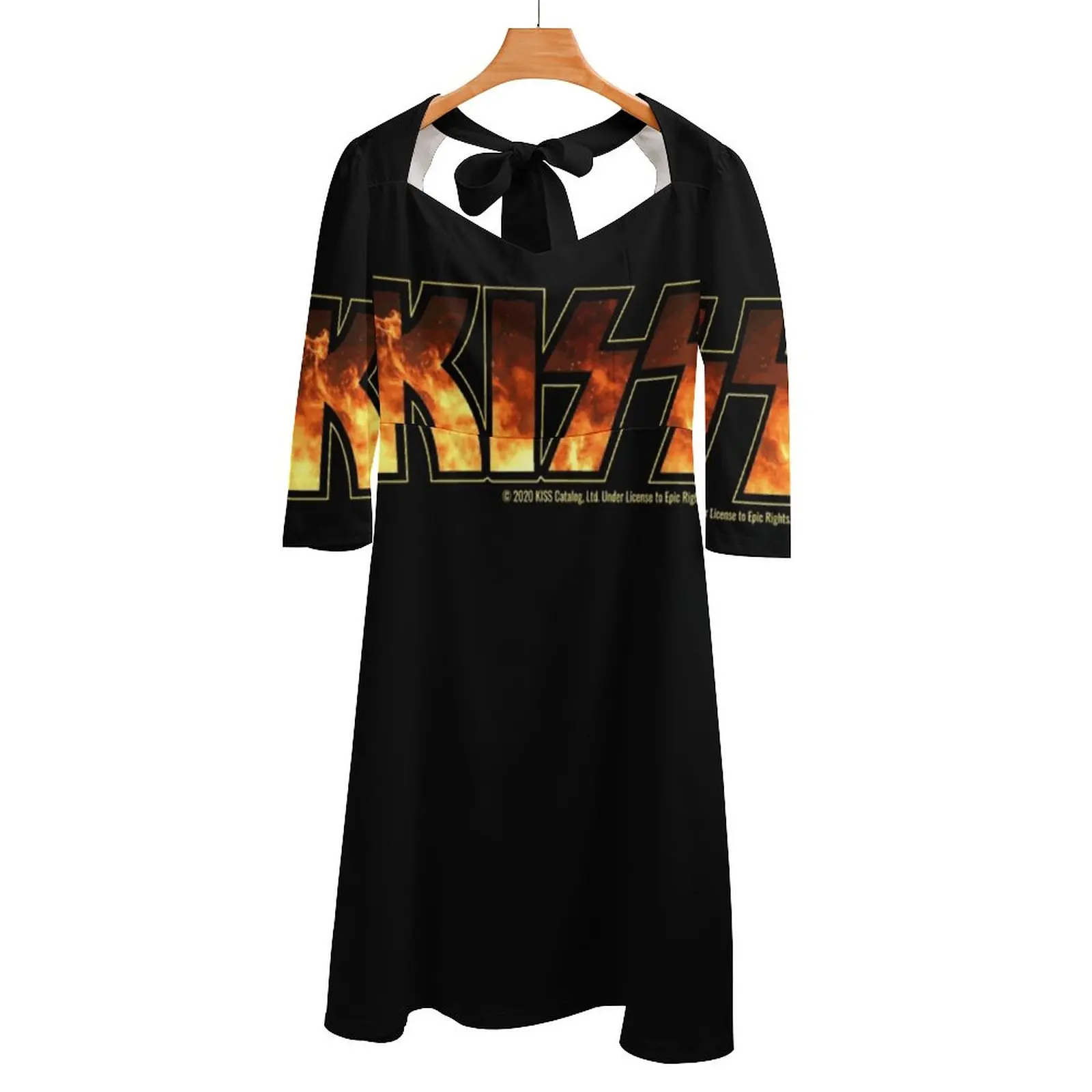 Kiss ( Flames Fire Logo ) Back Lacing Backless Dress Women Kawaii Square Collar Dress 6Xl Kiss Kiss Fan Art Kiss Band Kiss