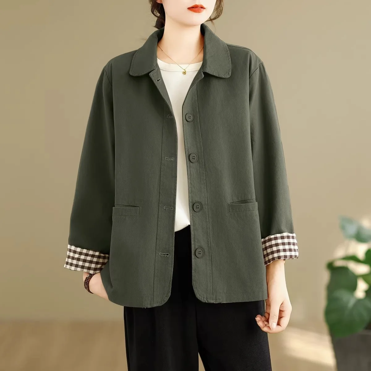Casaco Trench Feminino Plus Size 2026 Primavera Outono Leve Casual Solto com Lapela Manga Longa J127