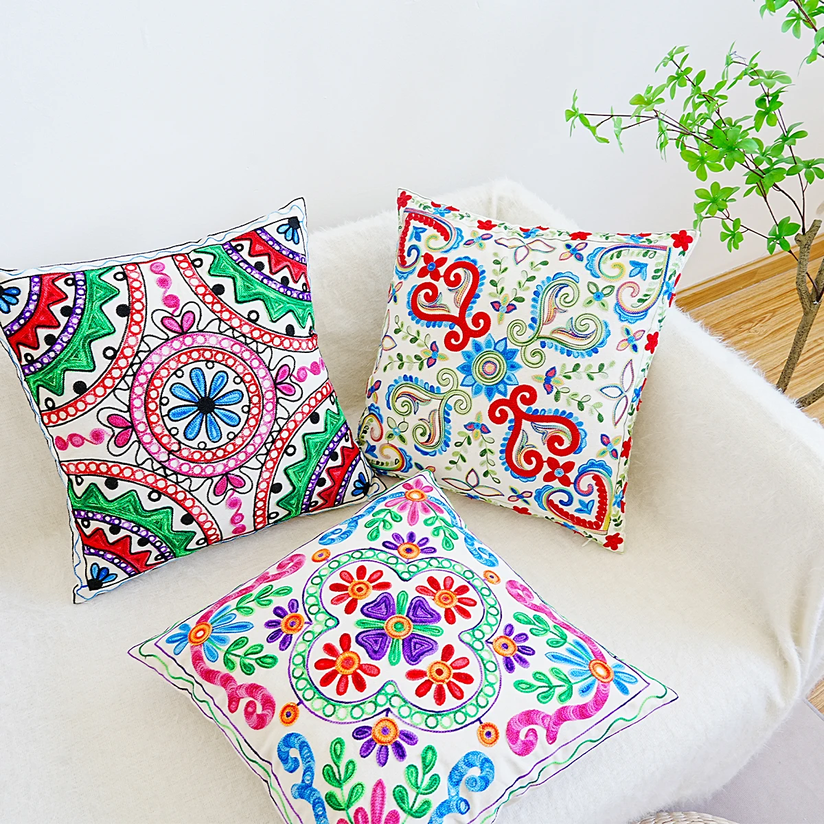1pc Bohemian Style Square Polyester Embriodered Cushion Cover  For Various Home Decorated