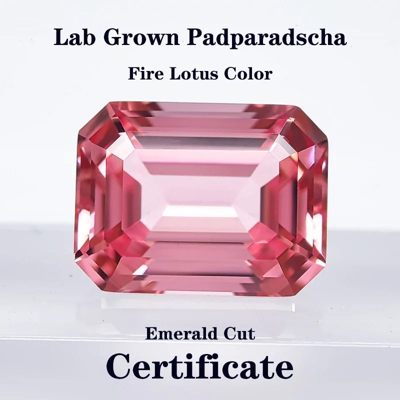 

Lab Grown Padparadscha Emerald Cut Fire Lotus Advanced Charms Jewelry DIY Rings Earrings Making with Certificate