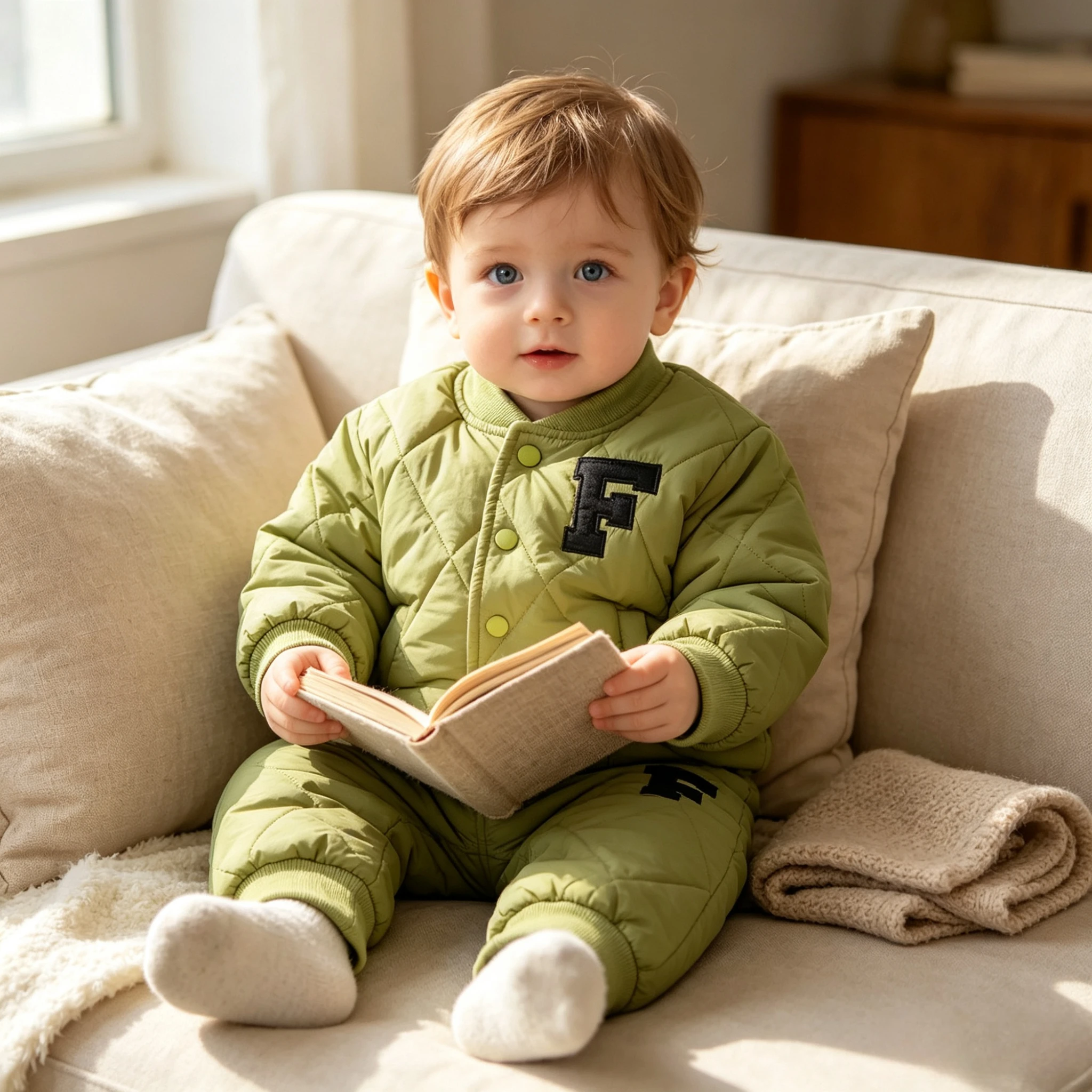 Toddler Letter F Quilted Baseball Jacket Jogger Pants 2Pcs Set Kids Winter Padded Outfit