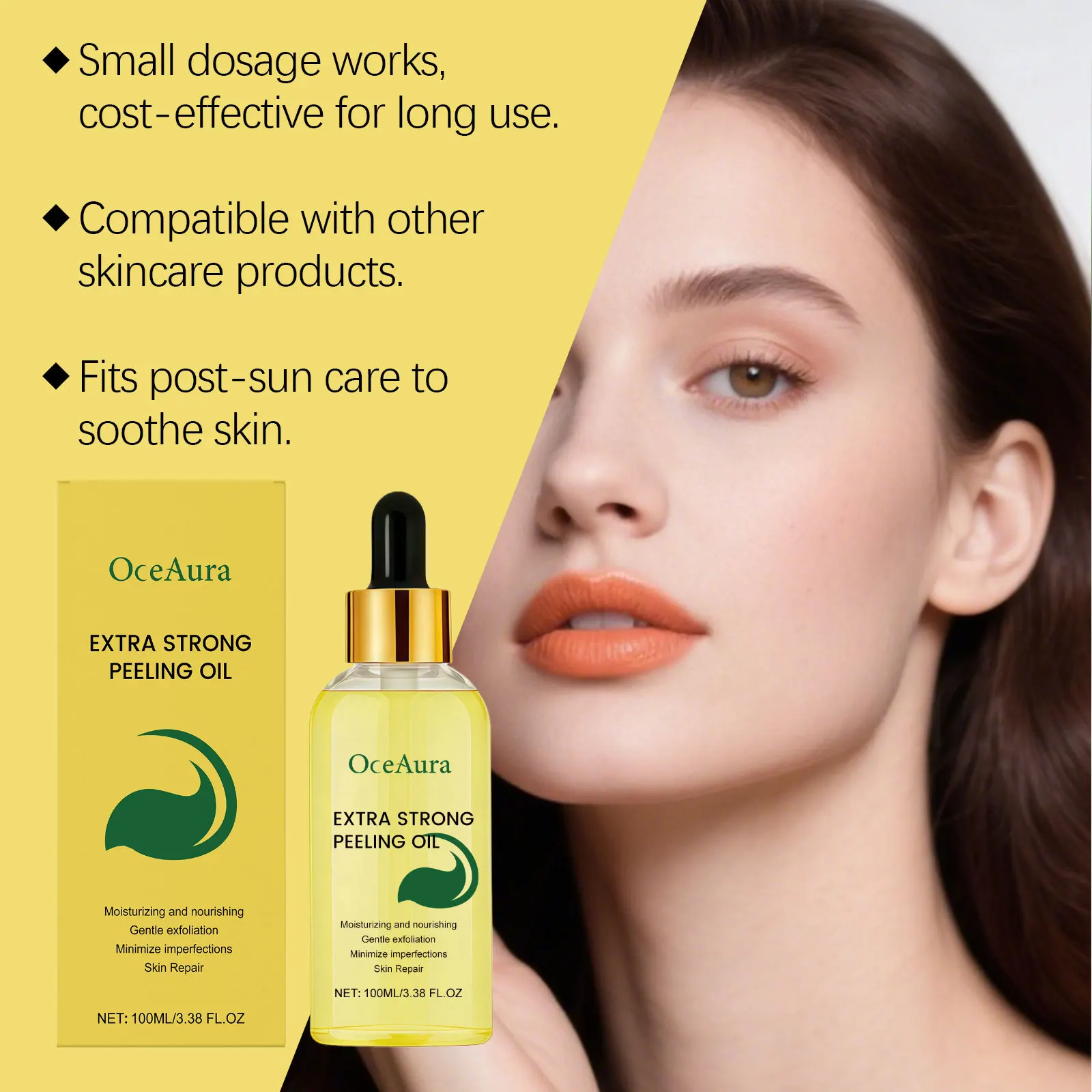 

Exfoliating essential oil is easy to absorb, refreshing, soft and gentle, exfoliating, firming, moisturizing skin care