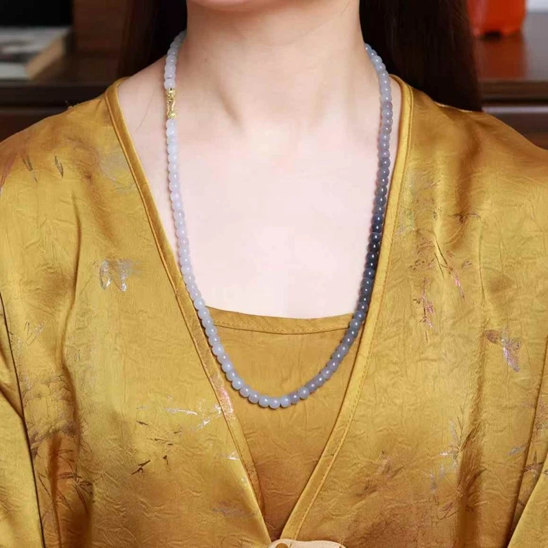 Natural Hotan Jade Qinghai Material Gradient Smoky Purple Multi-use Old-style Beads 108 Bead Chain