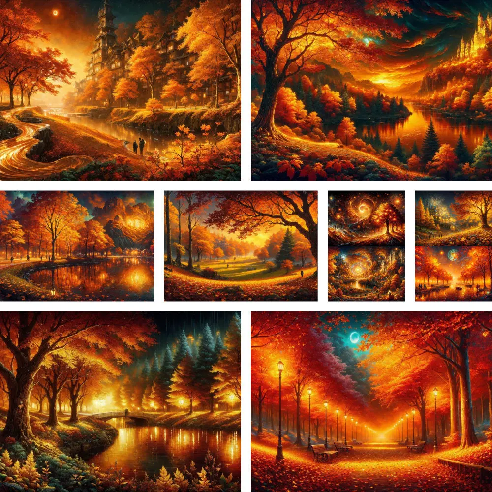 

Landscape Autumn Moon Pre-Printed Cross Stitch DIY Embroidery Patterns Painting Craft Hobby Handmade Package Promotions Sales