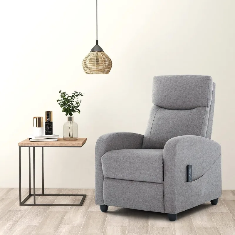 Recliner Chair with Massage and Lumbar Support, Small Fabric Home Theater Seating, Adjustable Modern Reclining Chair .