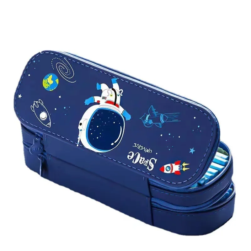 CHEN LIN New Blue Spaceship Boys Pencil Cases Double Layer Stationery Box 3D Space Dinosaur Pen Case for Kids School Supplies