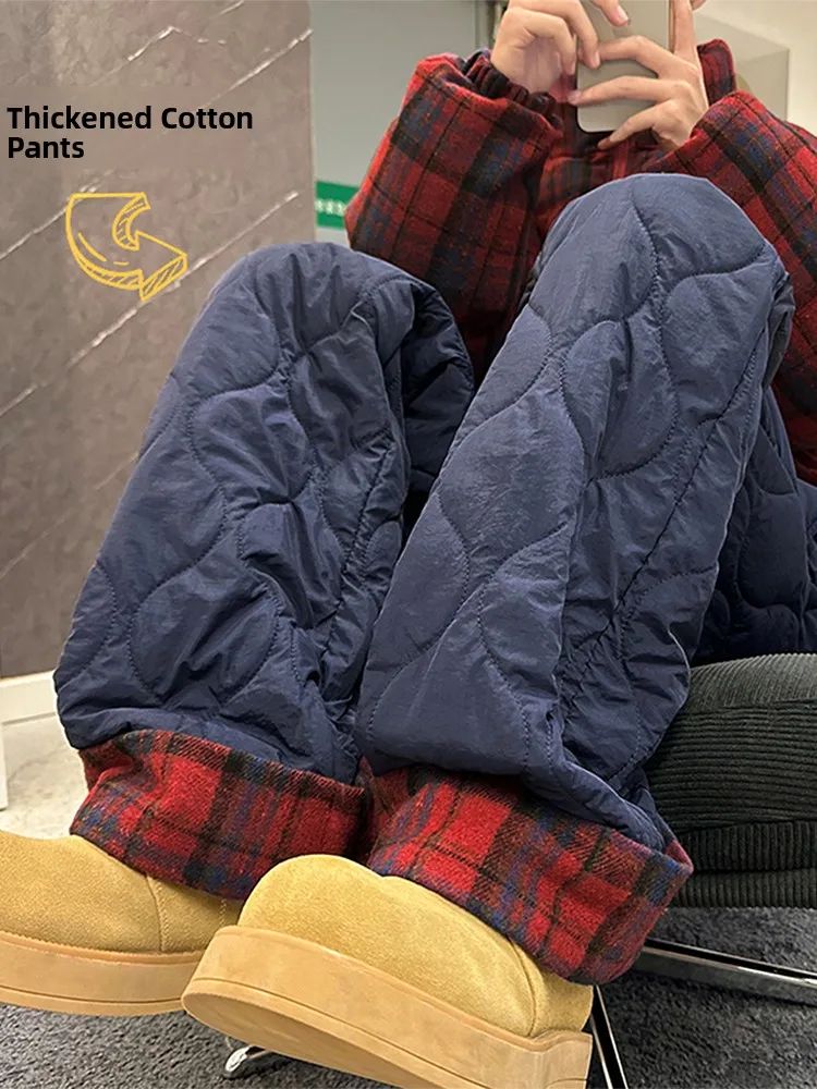 

Thiened Winter Cotton Pants for Men And Women Outdoor Wear Fce Lined Warm Straight Leg Trousers American Gourd Pattern