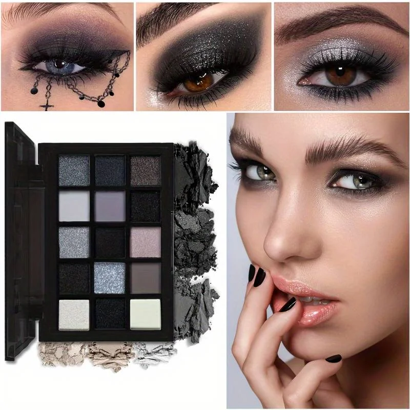 Smokey-paleta de sombras de ojos, 15 colores, estilo Punk, maquillaje de ojos neutro, sombra de ojos con lentejuelas nacaradas brillantes