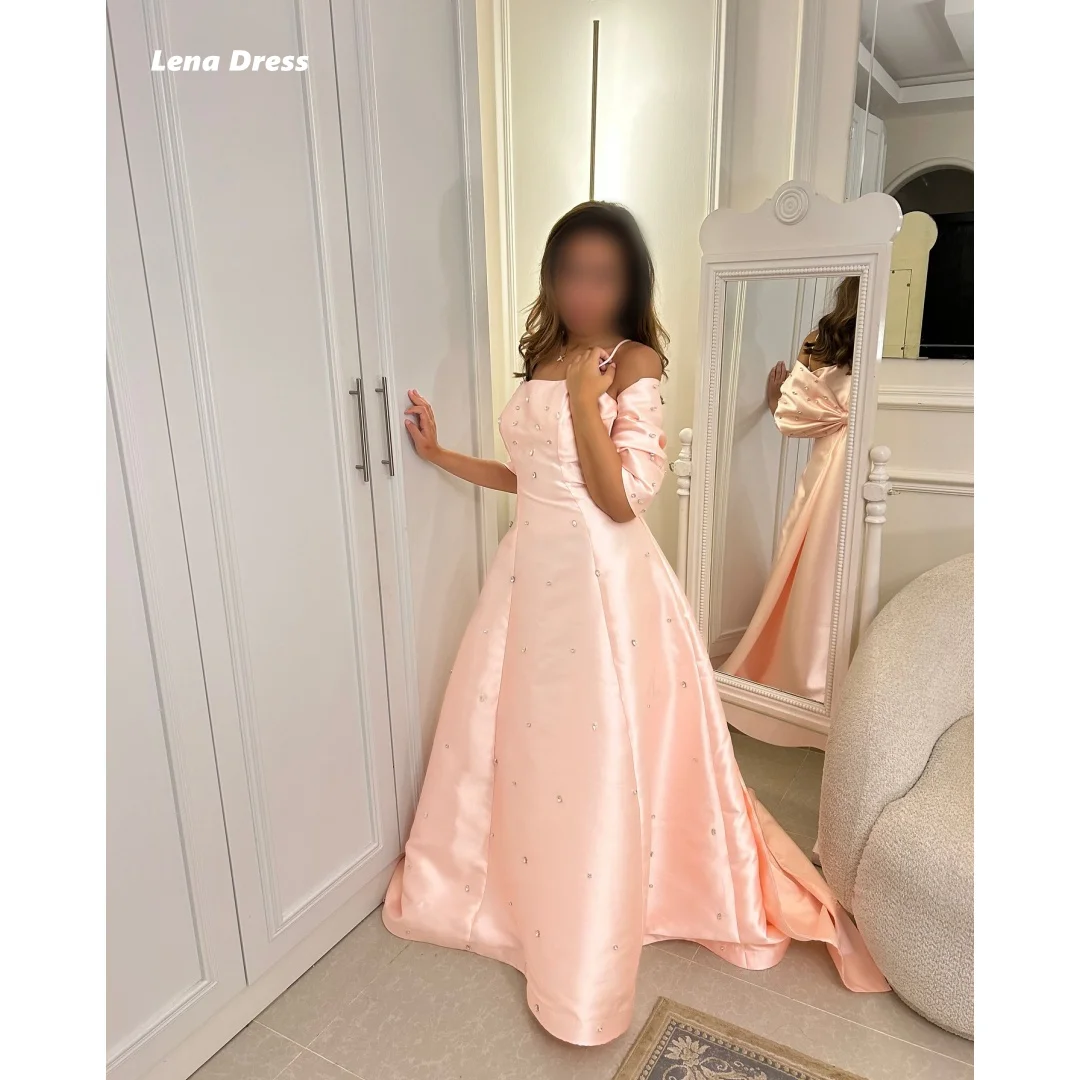 

Lena Satin Luxury Prom Dresses 2025 Woman Luxury Short Sleeved Evening Gown Customized Pink Rhinestone Women's Evening Dress