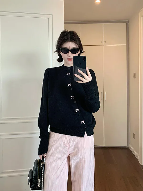 كارديجان نسائي شتوي محبوك بتصميم عقدة كورية، سترة أنيقة راقية للارتداء الداخلي