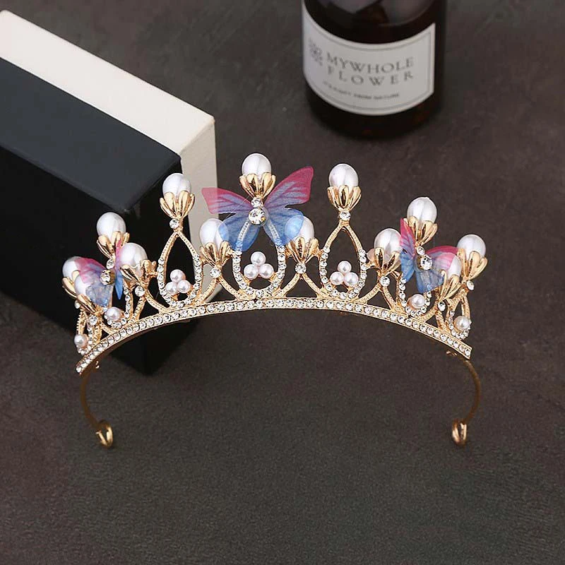 Crown Three-dimensional Butterfly Crown Girl Princess Show Pan Hair Headdress, Model Catwalk, Crystal Hair Ornament