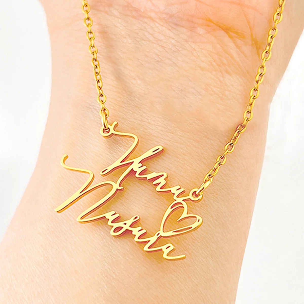

Custom Double Name Hollow Heart Necklace For Women Fashion Personalized Signature Choker Stainless Steel Nameplate Jewelry Gift