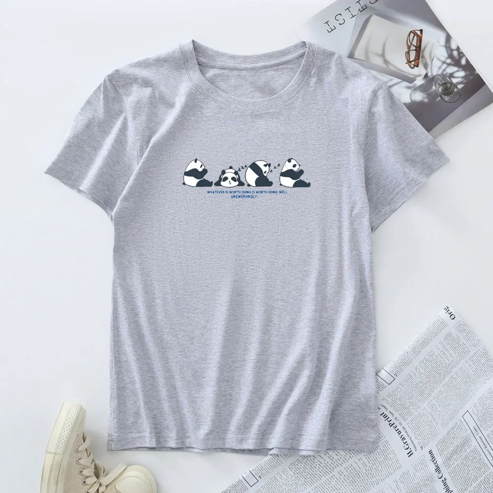 Women Summer Tees Oversize T-shirt 100% Cotton Woman Clothes Short Sleeve Tops Fashion Panda Graphic T Shirts Female Tshirt
