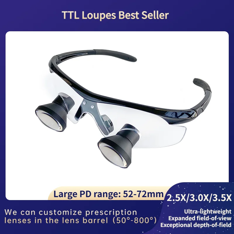 New Arrival TTL lupy 2.5X/3.0X/3.5X (przez soczewki) IPD 52-72mm dostosowane stomatologiczne lupy chirurgiczne (2.5X/3X/3.5X TTL)