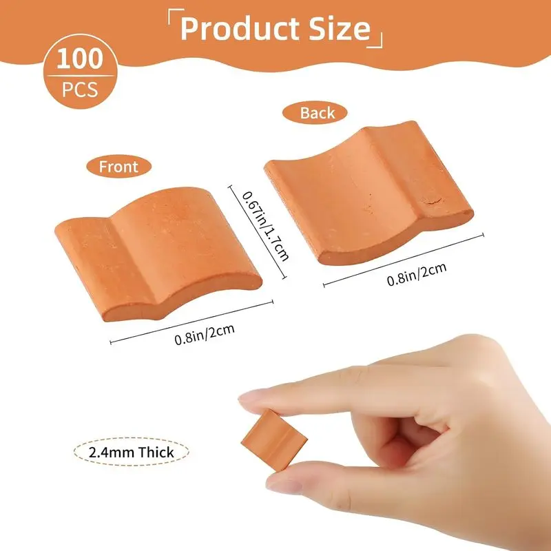 100Pcs Mini Red Clay Roof Tiles Miniature House Shingles Fake Model Accessories DIY Craft Diorama Fairy Garden Micro Landscape