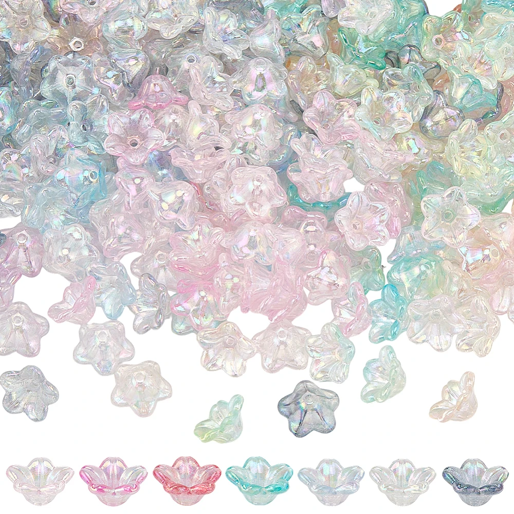 6 Colors 420Pcs Flower Caps beads Floral Bead Caps Bulk Loose Acrylic Plastic AB Plated Shiny 5 Petals Colorful Spacers