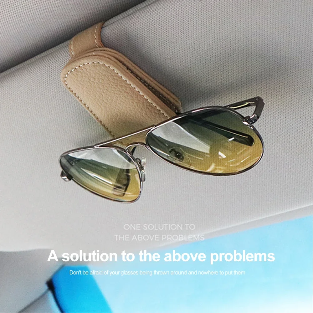 Magnetic Car Sunglasses Holder Car Leather Card Ticket Clip Auto Sun Visor Eyeglasses Holder Glasses Box Decoration Accessories image 3