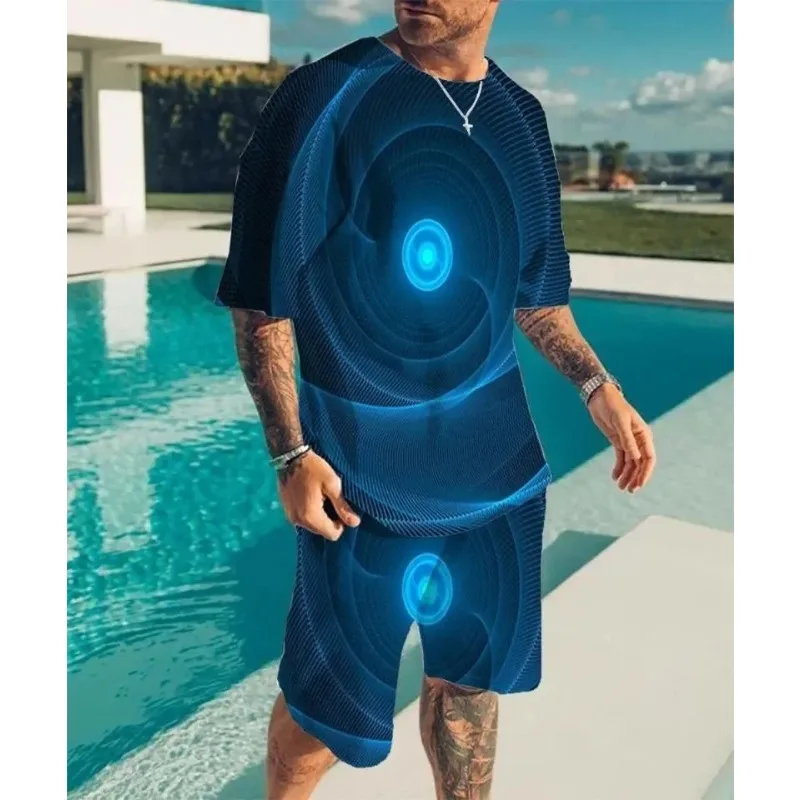 2025 Optical Illusion Pattern T-shirt 2-piece Set Fashion Men's Summer T-shirt Set New Men's Round Neck T-shirt Set 3D Printing