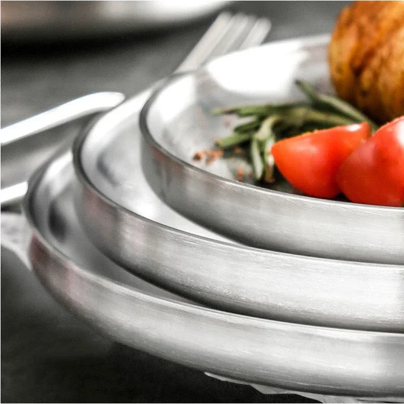 304 Stainless Steel Round Plate, Double-Walled Insulated Dinner Plate, Plates for Snack, Dishes and Fruit