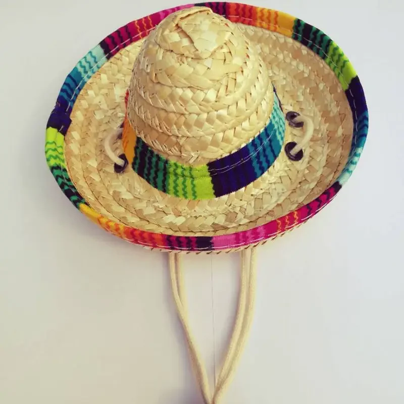 Sombrero-Chapeau mexicain en paille pour animaux de compagnie, réglable et multicolore, chapeaux de soleil pour animaux de compagnie, fête sur la plage, accessoires pour chiens et chats