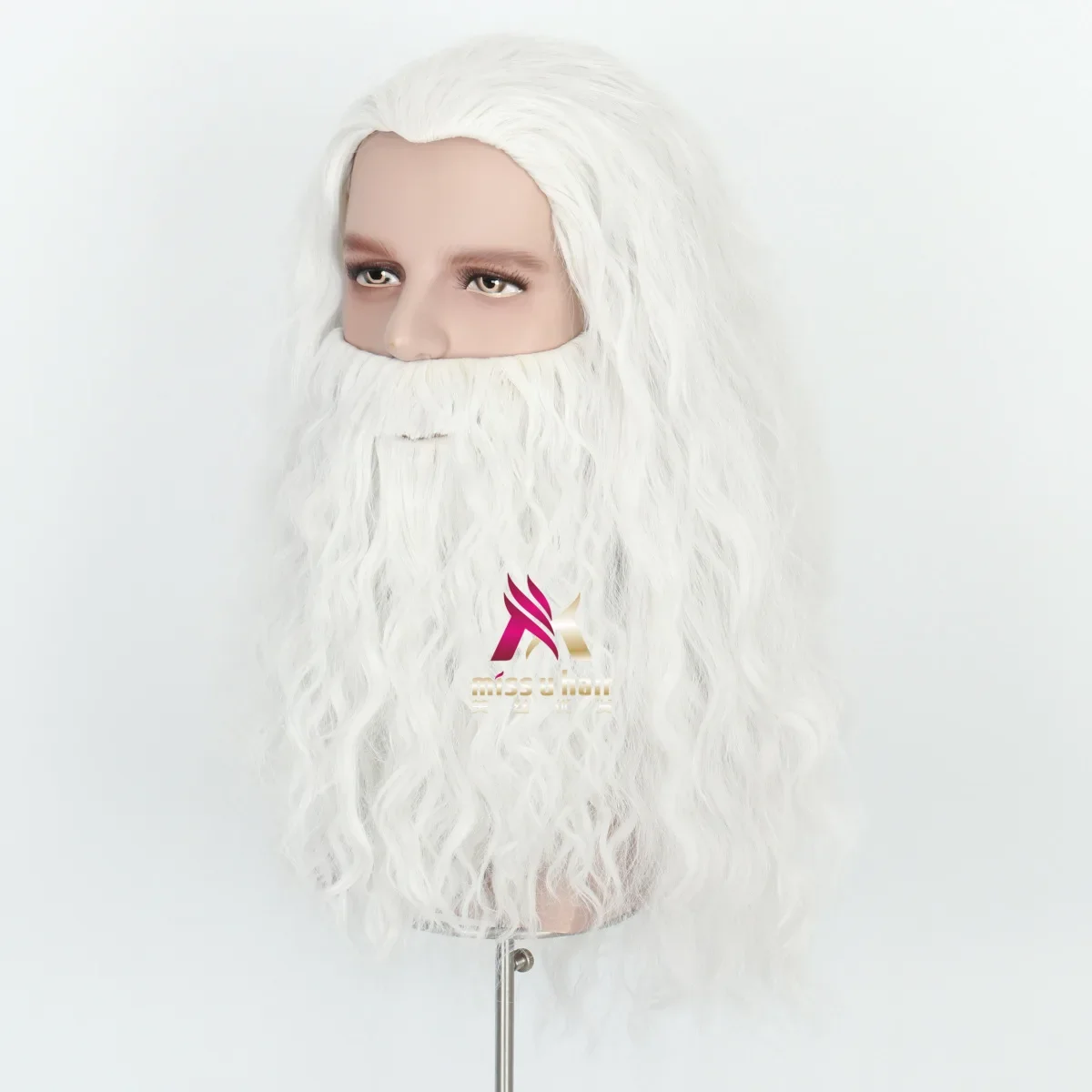 Halloween Mens Wizard cosplay wig grey hair wig and beard Dumbledore Santa role play white long hair  Wizard costumes