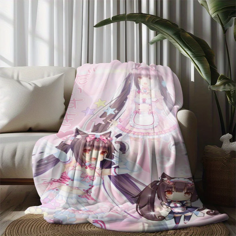 Nekopara Anime Winter flannel blanket Pastel colors for Home, Office, Travel - Perfect Gift for Anime Fans, Maid Cats