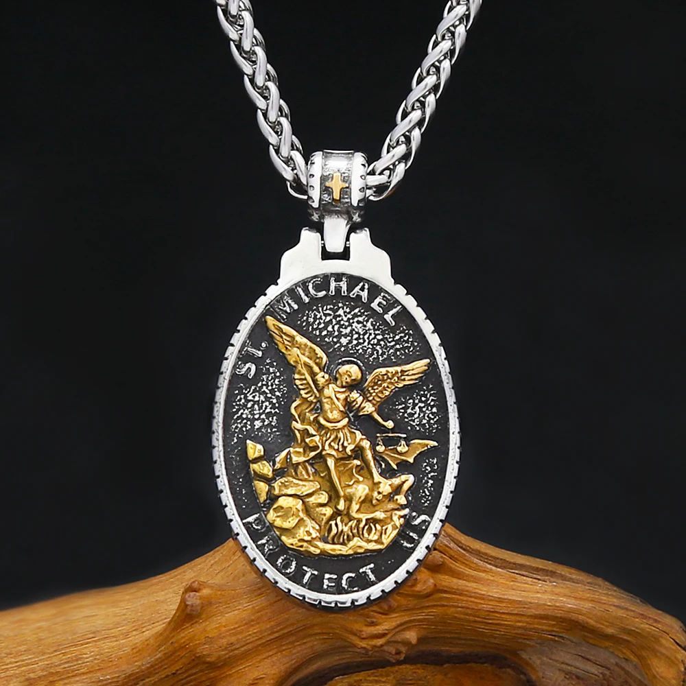 Archangel St.Michael Guardian Pendant Necklaces For Men Women Stainless Steel Chain Punk Stylish Fashion Jewelry Gifts Wholesale