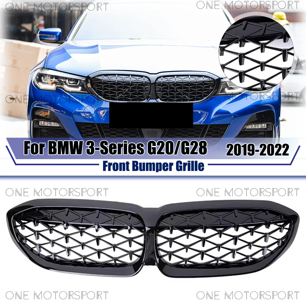 

Гоночная решетка в стиле бриллиантов, решетки бампера, глянцевая черная решетка переднего бампера для BMW 3-Series G20 G28 2019-2022