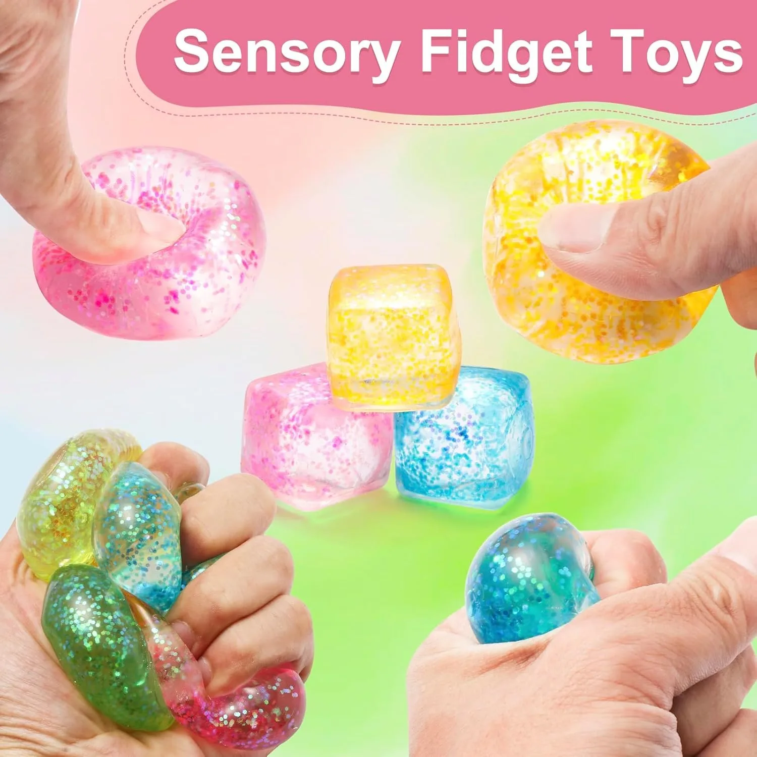 5/10 pezzi cubo antistress palline antistress squishy per l'ansia sollievo dallo stress lento aumento scintillante malto zucchero giocattolo da spremere per i bambini