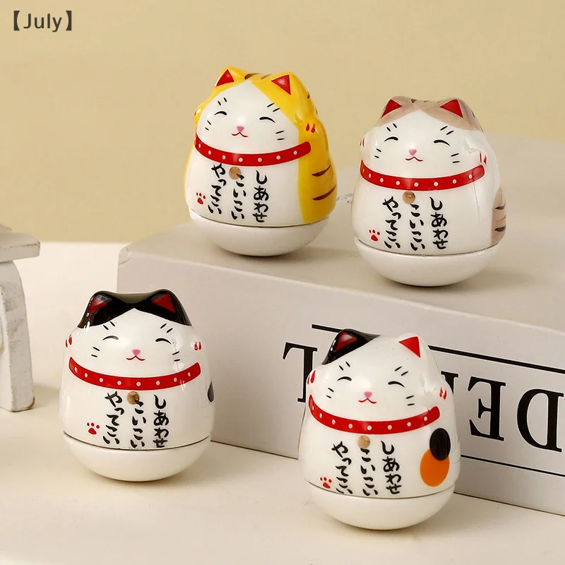 Japanese Ceramic Lucky Cat Tumbler Daruma Crafts Cartoon Lucky Cat Ornaments Landscape Home Decor Fortune Cat Statue Figurines