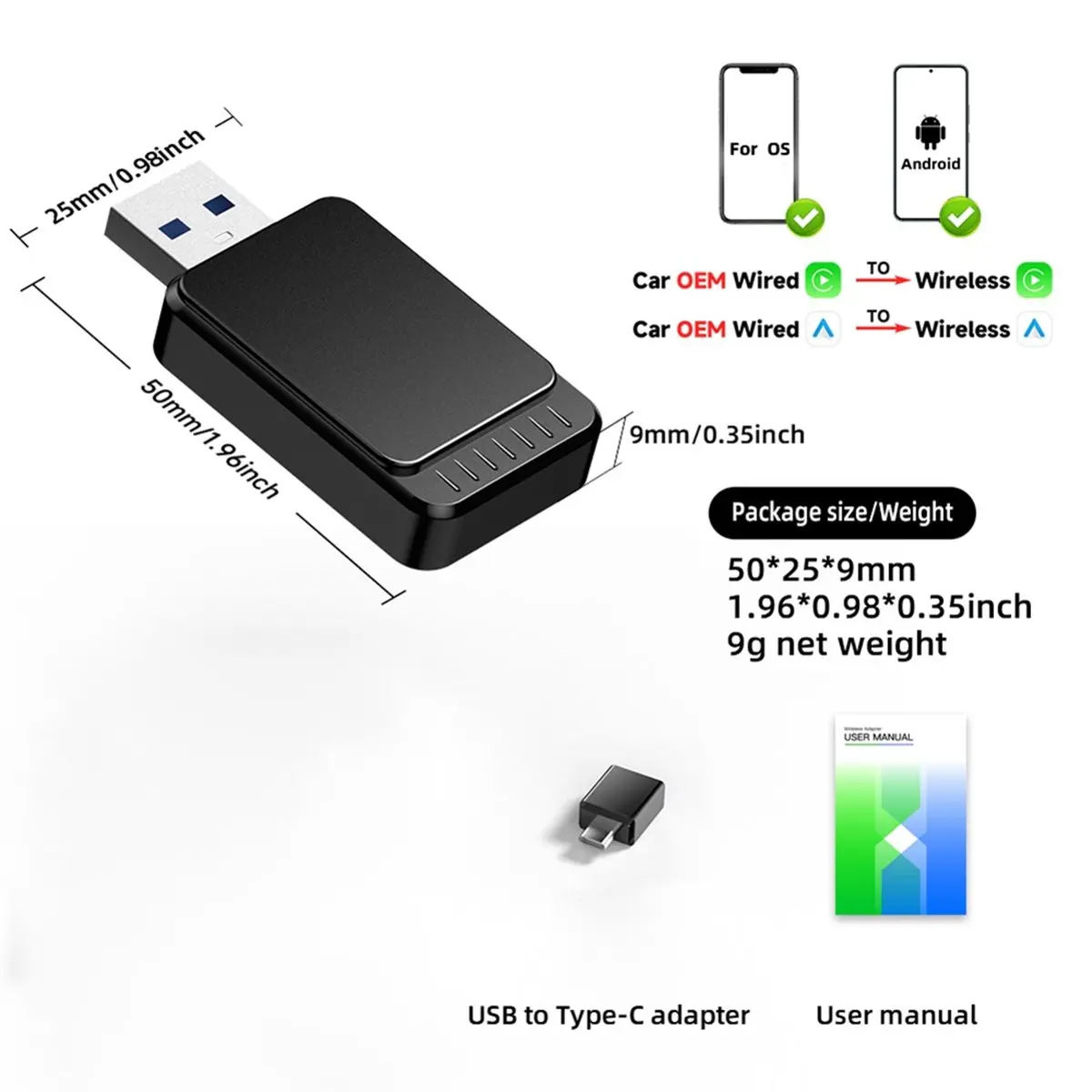 

Беспроводной адаптер CarPlay Беспроводной адаптер Android Auto 2 в 1 для [AAAE 2026]