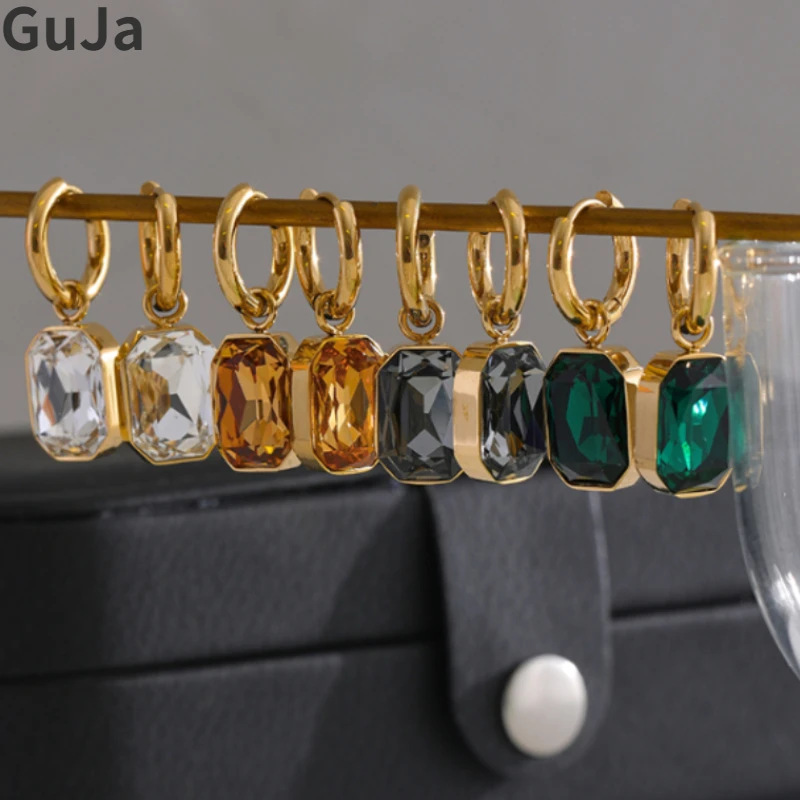 Trendy Jewelry Stainless Steel Cubic Zirconia Glass Earrings For Women Girl Gift Modern Style Ear Accessories Senior Sense