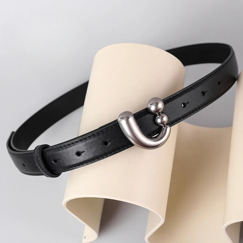 

2024 New Trendy Cowhide Real Genuine Leather Cowskin Belt Ladies Waistband for Girls Women Metal Buckle Fashion Decoration